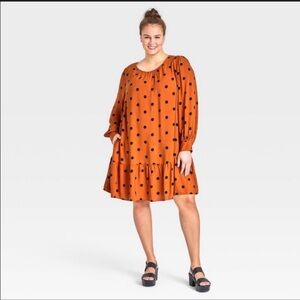 Ava + Viv Orange Polka Dot A Line Dress Size 2X NWT